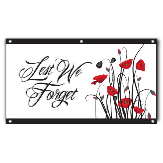 Lest We Forget Flag with Eyelets - Poppies (1500mm x 750mm)