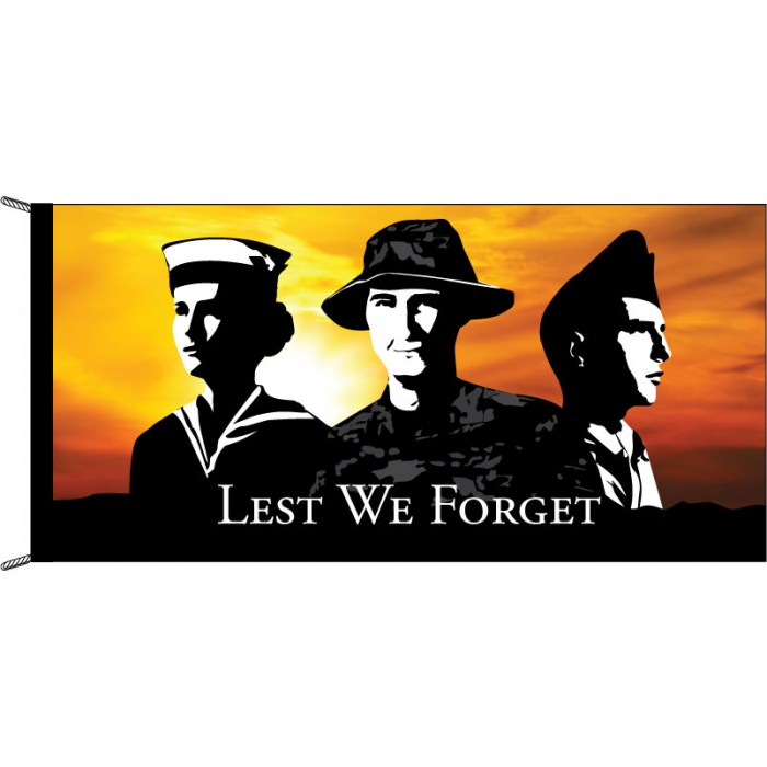 Less We Forget Banner Lest We Forget Flags | ANZAC & Remembrance Day | Made in Australia ...