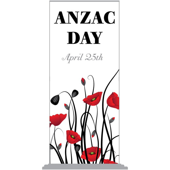 ANZAC Day Pull Up Banner - Five Poppies (2000mm x 850mm)