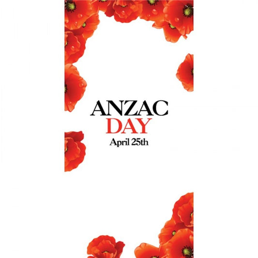 ANZAC Day Flag - White with Poppy Border